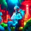 Placeholder: portrait of macho army officer on a bar chair inside glowing mushroom grove with huge fluffy space lama, 4 k, down-light, soft light, depth of field, photo realism, trending on art station, high detail, spray paint