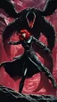 Placeholder: Full-body retro photo of a woman with straight red hair and a Fringe, in a fight with a monster, wrapped in tenacles, in an action pose, sci-fi Background