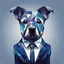 Placeholder: make one realistic business dog that is made of shapes and has a suit on looks a very little like crystals lowest 2048 x 1152 pixels and highest 6 MB need to be a alpha