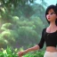 Placeholder: A very beautiful sexy girl, wearing black clothes, short hair, white skin, in garden