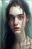 Placeholder: sultry college student, eye-contact, portrait, pale skin, photo-realistic, sultry, wet hair, in the shower