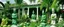 Placeholder: A green and white resort with fruit designed in Hawaiian tiki statues painted by Maurice Utrillo