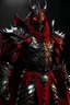 Placeholder: Silver and red fantasy demon armour, with a red cape, with black and red spikes coming out the back and arms, glowing red eyes