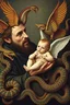 Placeholder: Hieronymus Bosch Style high quality picture in it, snakes , men with fangs, owls, spiders Baby with angels wings