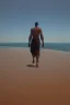 Placeholder: bare big feet walking on sand from back