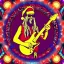 Placeholder: hippie Santa playing electric guitar, psychedelic, peace sign, MUSHROOMS, TRIPPY, ACID, LSD, dreadlocks