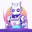 Placeholder: Minimalist cyberpunk logo, cute robot holding a Quill ,minimalist, vector, T shirt design, Solarpunk, continuous, sticker, isolated white background --ar 16:9 --no mockup, shadow, text