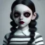 Placeholder: Jenna ortega as wednesday addams with wednesday addams dress,soft libstick, wednesday addams make up, overknee socks, dramatic lighting, highly detailed oil painting, volumetric lighting