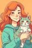 Placeholder: Cartoon drawing woman holding cat
