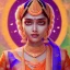 Placeholder: Indian woman in sari in an orange and violet landscape with multicolored crystals falling from the sky, full of details, smooth, bright sunshine，soft light atmosphere, light effect，vaporwave colorful, concept art, smooth, extremely sharp detail, finely tuned detail, ultra high definition, 8 k, unreal engine 5, ultra sharp focus