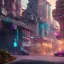 Placeholder: paysage building, fleur, chrome, synthwave, concept art, couleur vibrante, route