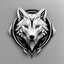 Placeholder: Front logo. 3D. Black, silver and white palette wolf in artistic style, minimalist