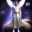 Placeholder: First image is of the main character's full body. He’s to look like a powerful celestial being with white robe, symbols on hands glowing, His background should be that of space above with stars and standing on a paradise of a planet. His belt can transform into a white dragon.