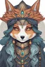 Placeholder: create an ethereal, darkly magical ,Kitsune sorceress with highly detailed and deeply cut facial features, illustrated in the style of Mindy Lee, Matias Bergara , and Hitoshi Yoneda, 4k precisely drawn, boldly lined and colored