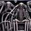 Placeholder: H.R. Giger art style. Sitting on the toilet. high detail. Fear inoculum album