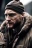 Placeholder: Norwegian war veteran, strong, brown beanie, beaten, grumpy, tom hardy