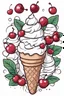 Placeholder: Cute ice cream cone with a cherry on top. white background, without fill colour, only use outline, only use black line, clean line art, white background, no shadows and clear and well