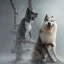 Placeholder: sad, abandoned, miserable akita dog tied to a pole with the Grim Reaper beside shitzhu dog on lonely highway, 8k resolution, high-quality, fine-detail, iridescent, intricate, digital art, detailed matte, volumetric lighting, illustration, 3D octane render, brian froud, howard lyon, selina french, anna dittmann, annie stokes, lisa parker, greg rutowski