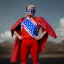 Placeholder: realistic image of donald trump as a mexican wrestling fighter posing outdoors, Mexican eyes wrestling mask, red and blue breeches, confederate flag cape, retro style, 80s, vibrant color, highly detailed, sky background, concept art, unreal engine 5, god rays, ray tracing, RTX, lumen lighting, ultra detail, volumetric lighting, 3d, finely drawn, high definition, high resolution.