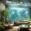 Placeholder: a gorgeous, stunning underwater livingroom with paned glass wall, dark wood floor, plants, stones, sofa and chairs, 8k resolution, high-quality, fine-detail, digital art, detailed matte, volumetric lighting, illustration, 3D octane render, brian froud, howard lyon, selina french, anna dittmann, annie stokes, lisa parker, greg rutowski, George Grie, Ben Goossens, Igor Morski