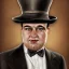 Placeholder: A 1930s Italian-American businessman in his 20s with a bowler hat and a tattered suit. He is obese and has a sad expression on his face. He is facing the screen.