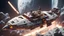 Placeholder: spaceship like raft in space seeming small because far away, tilt-shift lens 8k, high detail, smooth render, unreal engine, prize winning