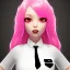 Placeholder: ROBLOX woman character pink hair with horns with white t-shirt and black tie