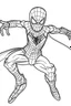 Placeholder: a cartoon image of Spiderman flying. kids coloring book. no color. thin crisp lines