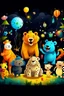 Placeholder: new year celebration fireworks family animals, elephant, bees, lion, bear, giraffe, tiger, peacock, panda