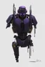 Placeholder: Human Like Cyborg, Royal purple and Gold, Combat Robot, Dangerous, Strong, Destroyed