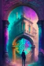 Placeholder: A palace with a time portal, a man, fantasy colours