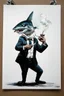 Placeholder: catfish with shark head smoking a ciggarrette in the style of banksy