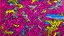 Placeholder: Magenta geometric storm clouds in the sky painted by Keith Haring