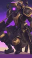 Placeholder: A close picture to Ramattra nemesis form egypt them in overwatch art style with black color and neon purple details in Desert