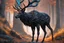 Placeholder: Black Shadow symbiote in 8k realistic anime e drawing style, human model, close picture, Deer them, neon color, crystal antlers deer, intricate details, highly detailed, high details, detailed portrait, masterpiece,ultra detailed, ultra quality