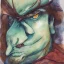 Placeholder: dungeons and dragons, fantasy, goblin, king, ochre skin, watercolour, blue nose, figure, pose, distinct face