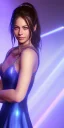 Placeholder: portrait busty and face, kristin kreuk, wearing blue dress, light effects, particles,