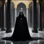 Placeholder: [hooded hidden face with two small yellow eyes] The dark, hooded figure known as the Nazgul stood silently behind a towering column in the opulent palace, its presence shrouded in mystery and foreboding. The hooded cloak billowed ominously around its form, concealing any glimpse of a face or identity. Shadows danced across the marble floors as the figure observed the lavish surroundings with a sense of detached malevolence.