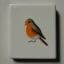 Placeholder: tiny oil painting of tiny robin, plain white background, solid white background, tiny white canvas, tiny white frame, plain white wall, melancholy, tender, moody, vintage, delicate arrangement, beautiful composition, etsy, aesthetic layout, plain solid white background