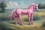 Placeholder: Big pink plastic toy horse.19th painting