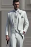 Placeholder: White and grey men's wedding suit with white gold tiePhotorealistic