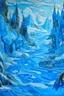 Placeholder: A blue frozen Antarctic wasteland with ice flows designed in medieval tapestry painted by Paul Ranson
