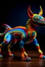 Placeholder: un ser con forma indefinida de bestia realista dibujado con microfibras de colores estilo alebrije mexicanos de colores vibrantes. que genere una atmosfera de magia y encanto. Con fondo de un solo