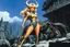 Placeholder: (in the style of Orion, by Masamune Shirow) (photo from a movie by Ray Harryhausen) she is Barbarella, a female Elf Druid in the town of Nausicaa. She has a magical ring that allows her to transform into a large and powerful beast.