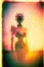 Placeholder: steampunk, vintage analog polaroid of a woman robot, female body, fog, lomography, heavy film grain, sunset, color bleed, depth of field, bokeh, retro