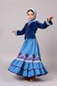 Placeholder: full body 7years old girl ,simple background, full body of very pretty little girl in azeri dance wearing A underdress or shirt, often made of silk,A fitted, often velvet or brocade, jacket worn over the shirt.Wide, bell-shaped skirts are worn, often long and layered to create beautiful movements while dancing, with a long lace scarf at back of her head ,with pretty shoes,in relax pose looking at camera.