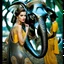 Placeholder: female humanoid robot, beautiful like a supermodel from the sixties, beautiful eyes, sexy, helmut newton, glass bubble, elephant sculpture, lord ganesha