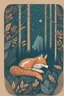 Placeholder: in a cosy vintage style, a fox sleeps in a forest