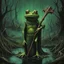 Placeholder: "FROG MALLET" death metal album cover aesthetic, digital illustration mixed media movie still, dark portal with anthropomorphic frog god monster, mystical mallet bludgeoning from necromancy, beautiful green witch, surreal horror, creepy fantastical bayou swamp background, grand, Clive Barker "Nightbreed" movie aesthetic, profound, sinister, dramatic, surreal