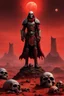 Placeholder: In the alien landscape of Mars, the hero stands atop a towering mound of skulls, a grim testament to the battles fought and lives lost in this desolate realm. The red soil beneath his boots whispers tales of ancient conflicts, as the crimson sky above casts an eerie glow on the macabre scene. With each step he takes, the hero's presence radiates an aura of power and determination, a lone figure standing defiant against the harshness of the Martian wasteland.